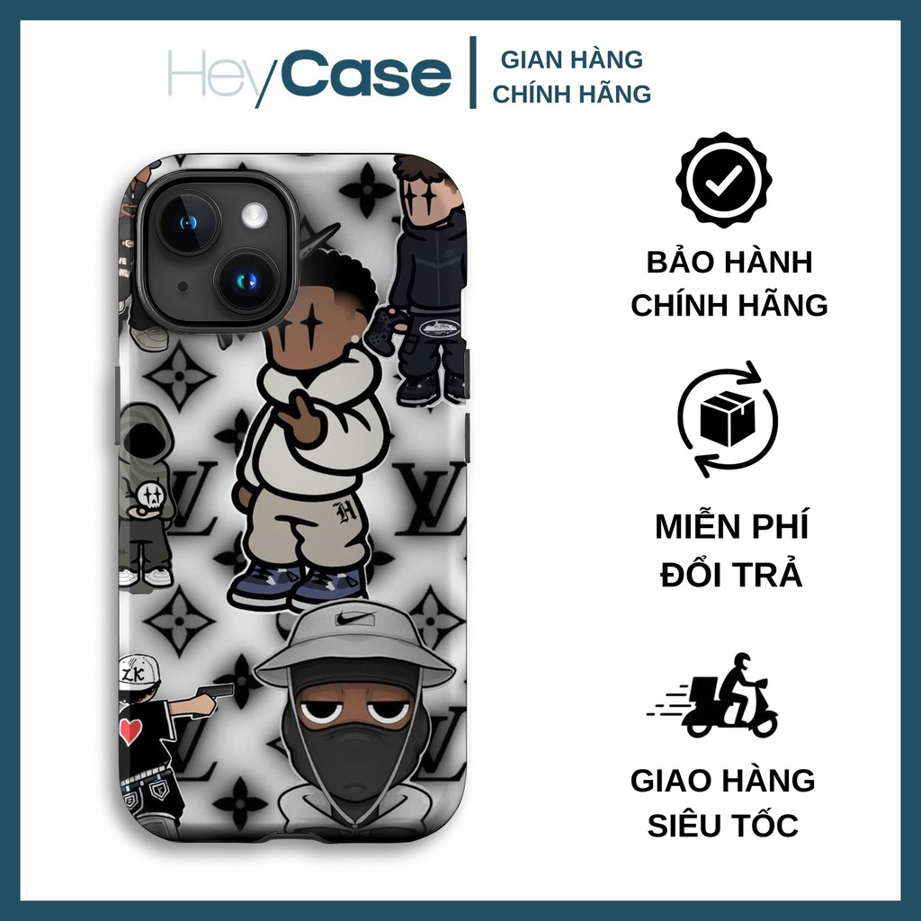 LV x Hiphop Collage เคส iPhone สตรีทแวร์สีดําและสีขาวพร้อมการป้องกันรอยขีดข่วนที่มีประสิทธิภาพ