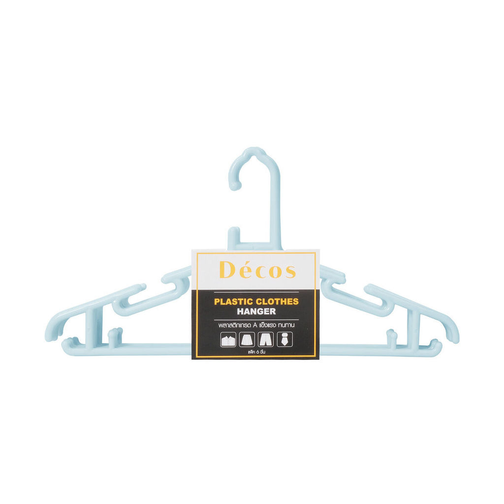 DECOS ไม้แขวนเสื้อ 41x21 ซม. เกรด A ซีรีส์ SIMPLE รุ่น HG-777 สีฟ้า (แพ็ค 6 ชิ้น) |ZWG|