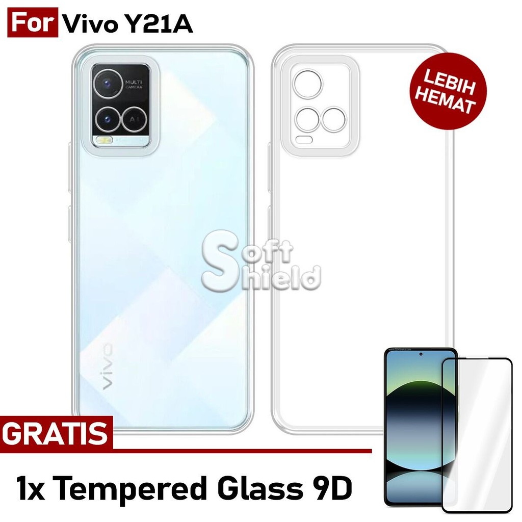 เคส Vivo Y21A Premium SoftShield พร้อมซิลิโคนป้องกัน + ฟรีกระจกนิรภัย 9D