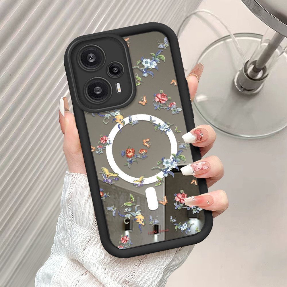 HP เคสโทรศัพท์สําหรับ Xiaomi Poco F5 5G กระจก Softcase ดอกไม้กรณี Cassing 5103 JZ TY