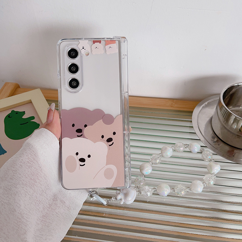 กล่องซอง Samsung Z Fold6 3 ชิ้น กันกระแทกใส แกนกลางป้องกัน หมีน่ารัก 3 ตัว ข้ามถนน พร้อมสร้อยข้อมือ 