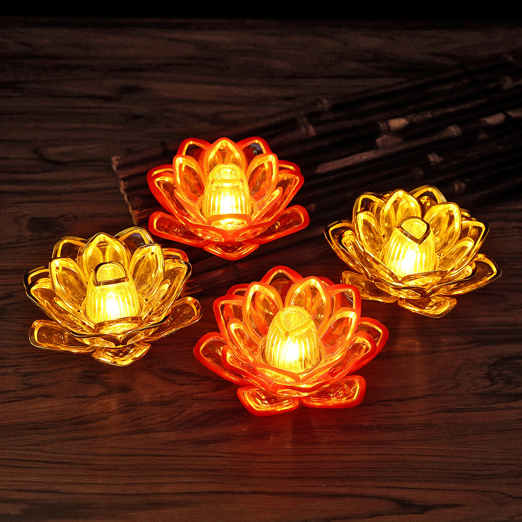Stg_ Diwali LED Lotus เทียนโคมไฟดําเนินการอิเล็กทรอนิกส์เทียน Flameless พุทธโต๊ะ Night Light สําหรับ
