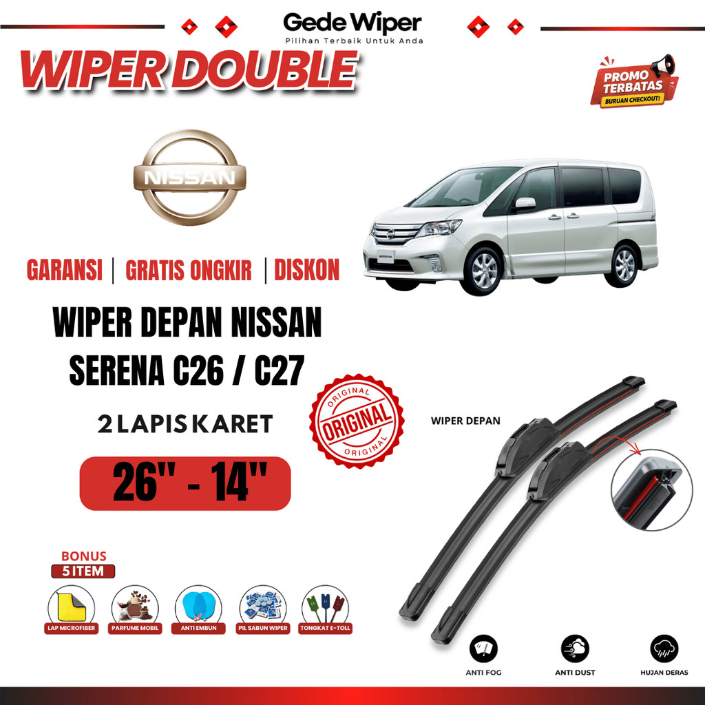 Nissan Serena C26 / C27 ที่ปัดน้ําฝนกระจกหน้ารถคู่ฟรี 5 โบนัส