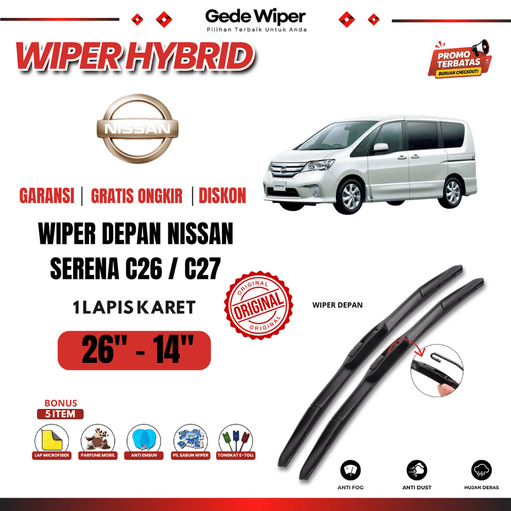Nissan Serena C26 / C27 ที่ปัดน้ําฝนกระจกรถยนต์ไฮบริดฟรี 5 โบนัส