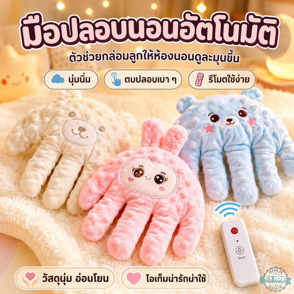ตุ๊กตาปลอบนอนเด็กแบบมือตบอัตโนมัติ หมอนกล่อมนอนพร้อมรีโมต อุ่นถุงถั่วแดง ผ้านุ่มน่ากอด หมีกระต่าย