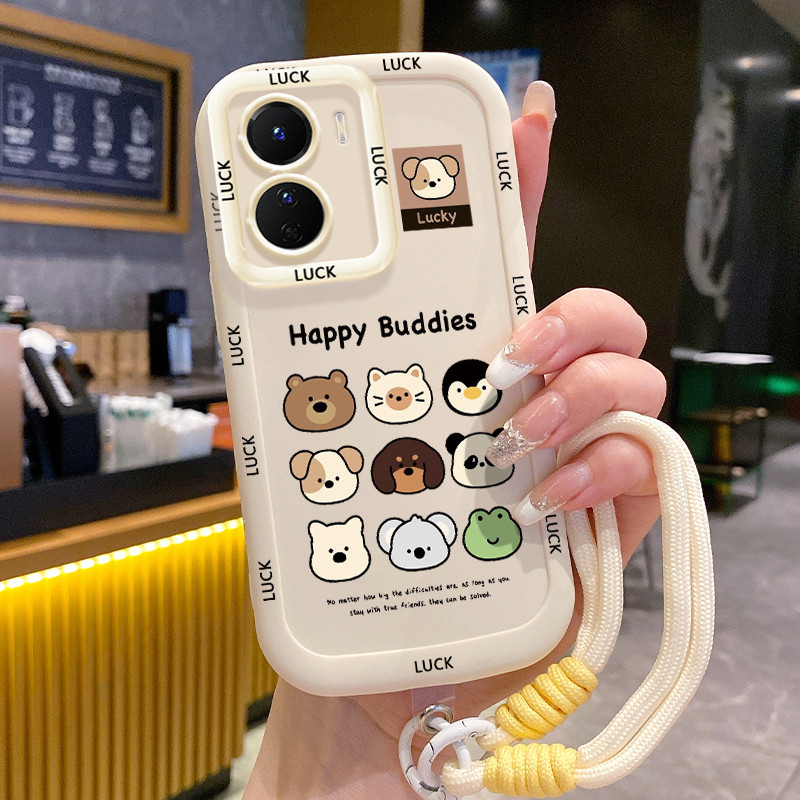 เคสสำหรับ VIVO Y16 Y35 5G Y56 5G Y02s เคสโทรศัพท์สัตว์น่ารักสายคล้องซิลิโคนกันกระแทก