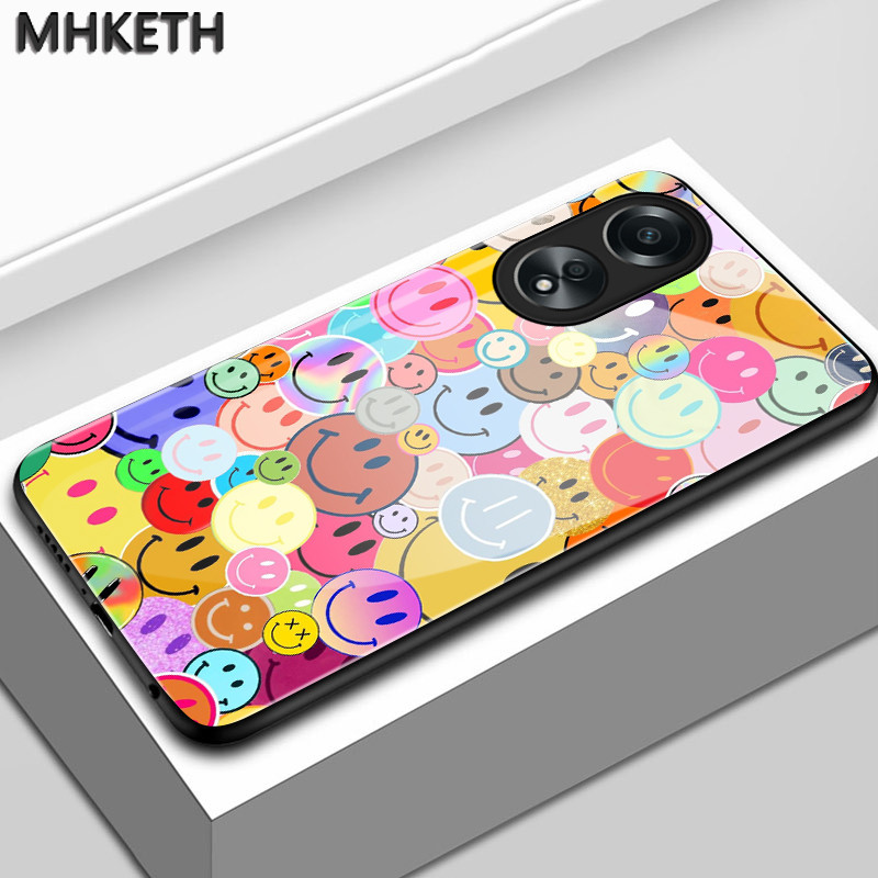 เคสสำหรับ OPPO A58 4G A78 4G A78 5G A58X 5G A1X A2X 5G เคสโทรศัพท์แก้วรูปแบบใบหน้ายิ้มแบบส่วนบุคคล