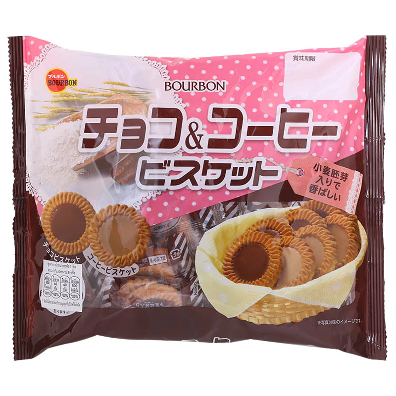 BOURBON เบอร์บอนช็อกโกแอนด์คอฟฟี่บิสกิตหน้าครีมช็อกโกแลตและครีมกาแฟ 163กรัม [4901360354061]