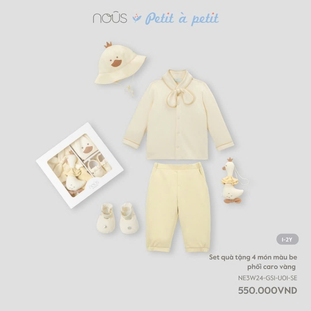 NOUS S30 (0M-9M) – ชุดของขวัญทารกแรกเกิดลายตารางหมากรุกสีเบจและสีเหลืองคุณภาพสูง – NE3W24-GS1-U01-SE