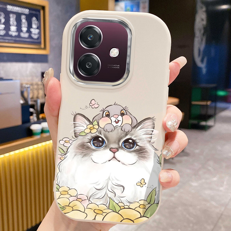 เคสสำหรับ OPPO A3 2024 A3 5G A3X 4G A3X 5G A3 Pro 5G เคสโทรศัพท์แมวน่ารักกับหนูกันกระแทกกลมและอ้วน