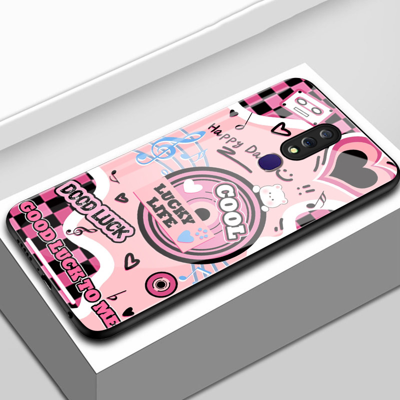 เคสสำหรับ OPPO F11 F11 Pro A9 2019 A9X เคสโทรศัพท์รูปหัวใจผีเสื้อเพลงเปลือกแก้วกันกระแทก