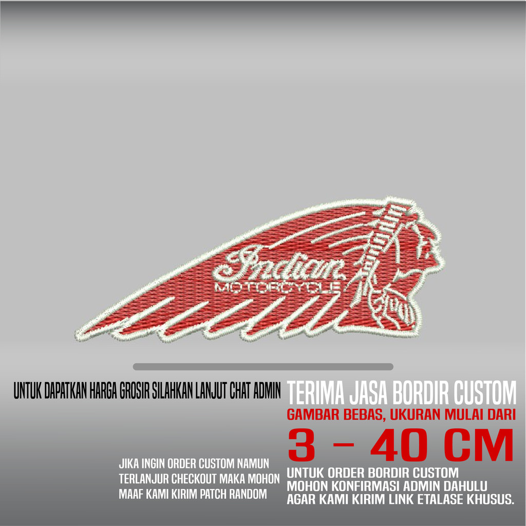 MERAH INDIAN MOTORCYCLE RED PATCH EMBROIDERED LOGO/EMBLEM HDP-688