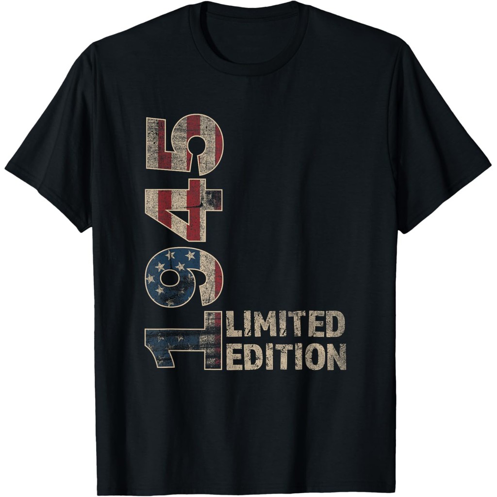 เสื้อยืดผ้าฝ้ายผู้ชาย 80th Birthday men Vintage born 1945 Turn 80 ปีเสื้อยืด