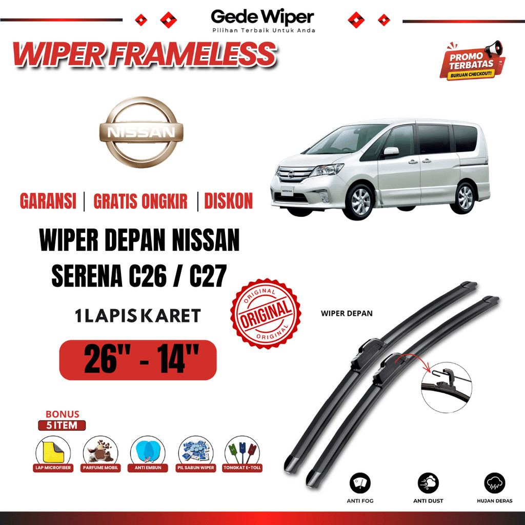Nissan Serena C26 / C27 ที่ปัดน้ําฝนไร้กรอบสําหรับกระจกรถยนต์ ฟรีโบนัส 5 อัน