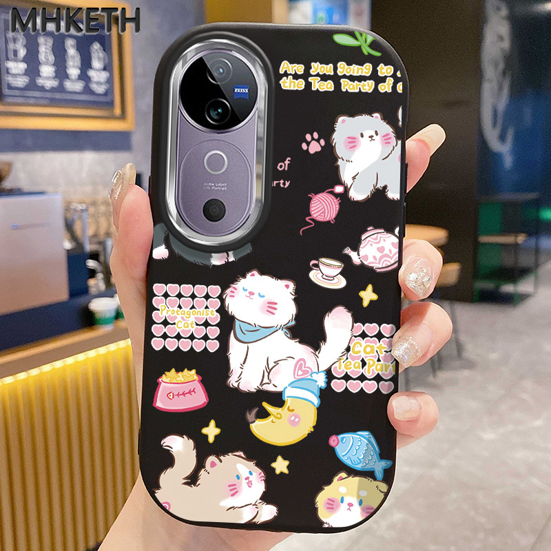 MHKETH เคสสำหรับ VIVO V40 5G V40 Pro 5G เคสโทรศัพท์ซิลิโคนลายแมวน่ารักระดับไฮเอนด์