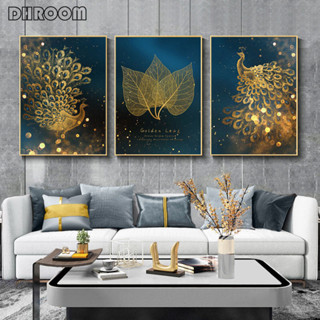 NICE Nordi Golden Peacock Wall Art Leaf ผ้าใบพิมพ์โปสเตอร์สําหรับตกแต่งผนังรหัส 3F 0726