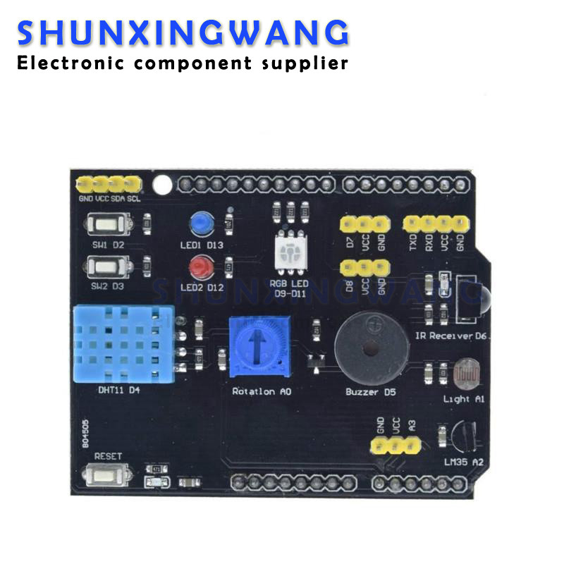 DHT11 LM35 อุณหภูมิความชื้นเซนเซอร์มัลติฟังก์ชั่นขยายอะแดปเตอร์สําหรับ Arduino UNO R3 RGB LED IR ตัว