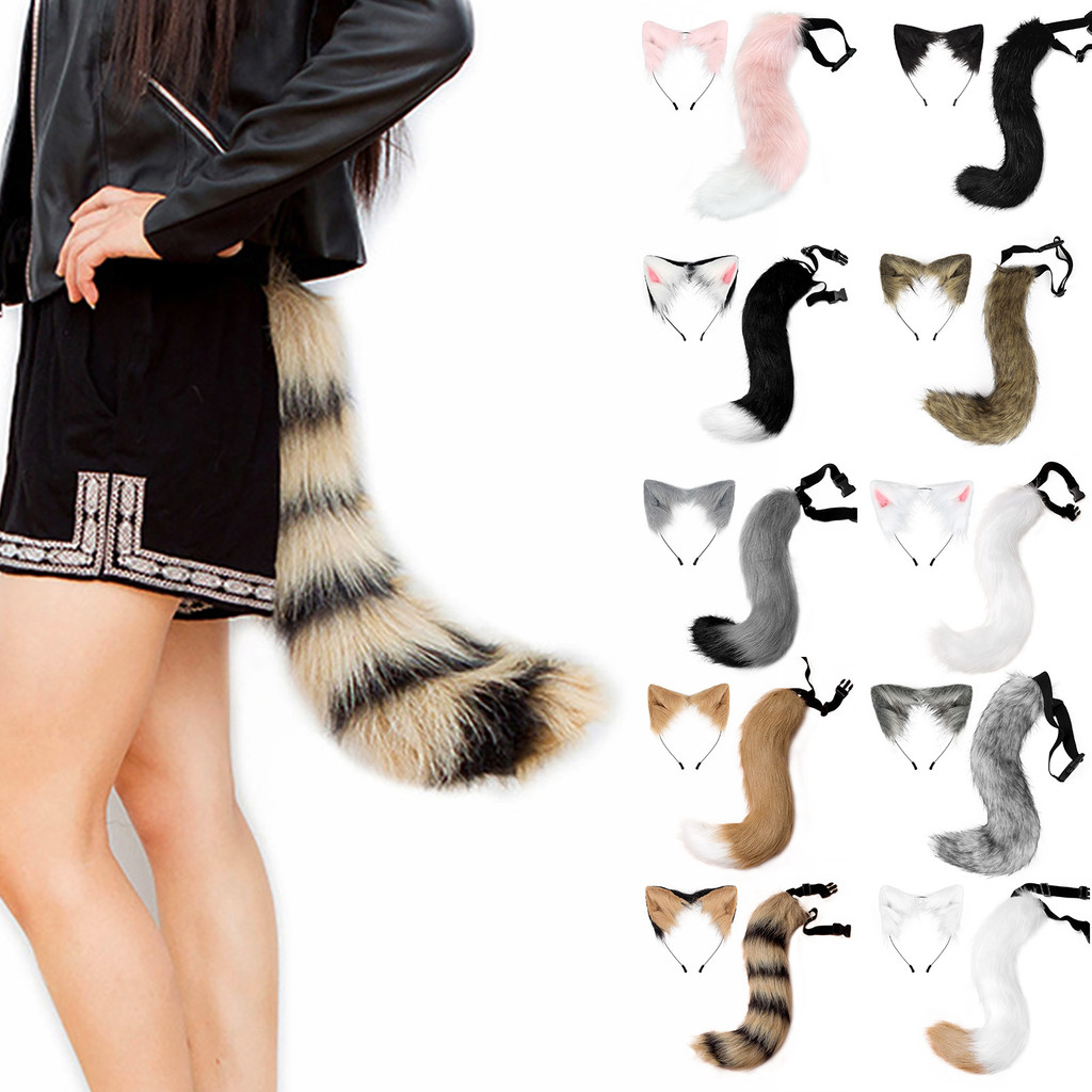 Frh-Fox Tail Headdress Handmade จําลอง Fox Tail Cat หูชุดฮาโลวีนคอสเพลย์เครื่องแต่งกาย Fluffy Fox Ta