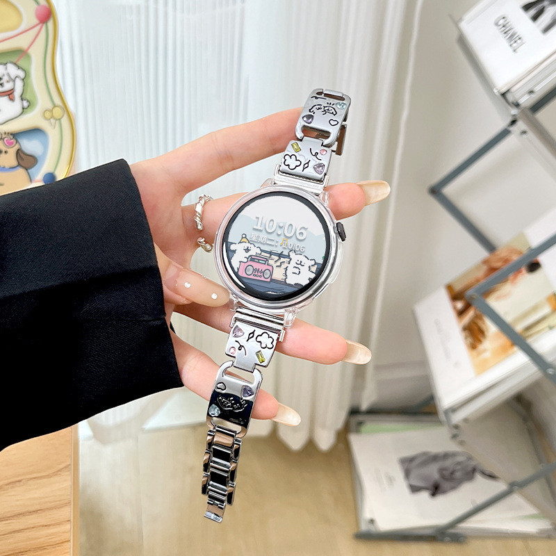 สายนาฬิกา VIVO WATCH GT สายสแตนเลส สายข้อมือเพชรสุนัข สำหรับ VIVO/IQOO WATCH ขนาด 18mm สีดำ-เงิน-สตา