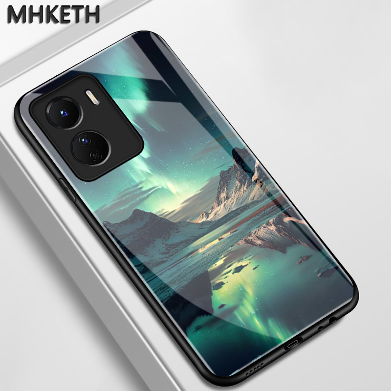 เคสสำหรับ VIVO Y16 Y35 5G Y56 5G เคสโทรศัพท์กันรอยขีดข่วนกระจกลายภูเขาหิมะออโรร่าแบบมีลักษณะเฉพาะตัว