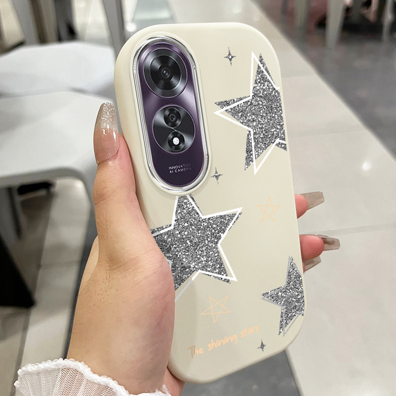 เคสสำหรับ OPPO A60 4G เคสโทรศัพท์มันวาวดาวรูปหัวใจกันกระแทกกลมและอ้วน
