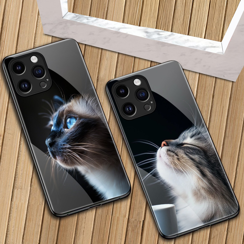 เคสสำหรับ OPPO A79 5G A2 5G เคสโทรศัพท์แก้วเรียบหูฟังลายแมวน่ารัก - รูปที่ 7