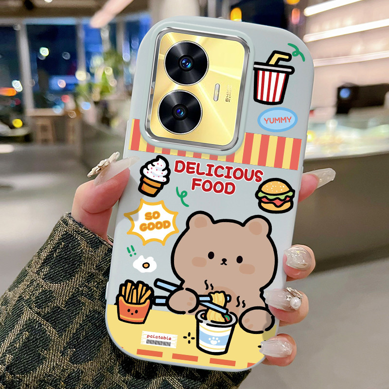 HP เคสโทรศัพท์สําหรับ Realme C55 Narzo N55 กรณีบะหมี่กึ่งสําเร็จรูป Motif หมีขนาดเล็กขนมขบเคี้ยวใหม่