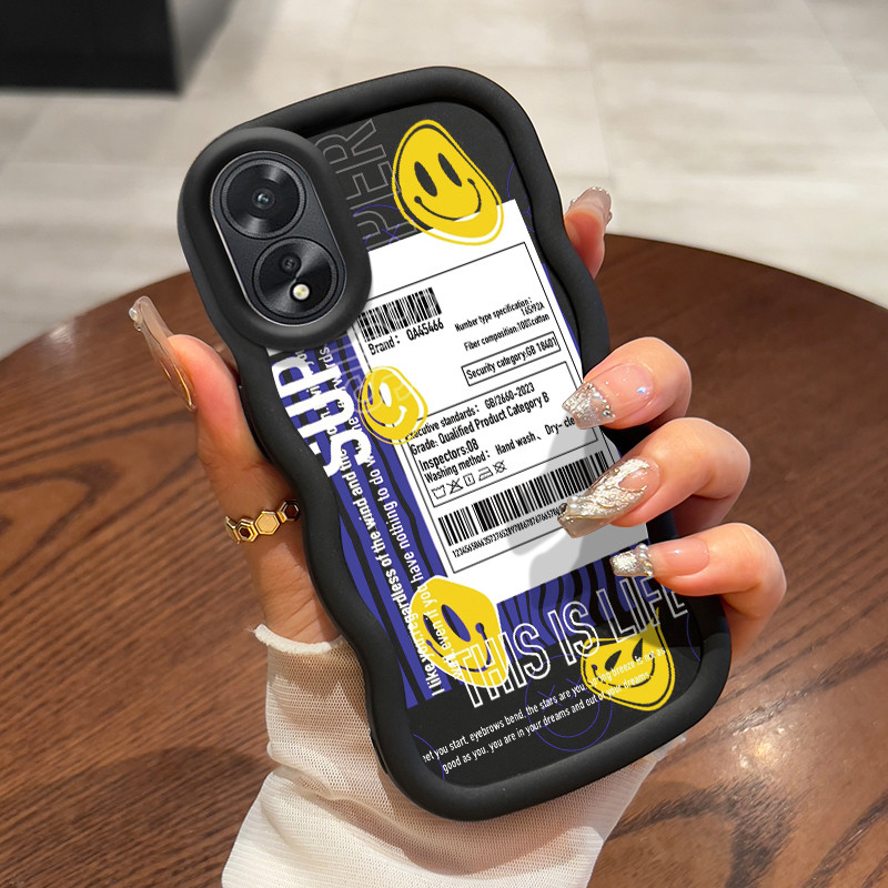 เคส HP สําหรับ OPPO A18 A38 เคส Emoji ขอบคลื่นบิดเบี้ยว Soft Cesing เคสซิลิโคน Softcase Macaron Case