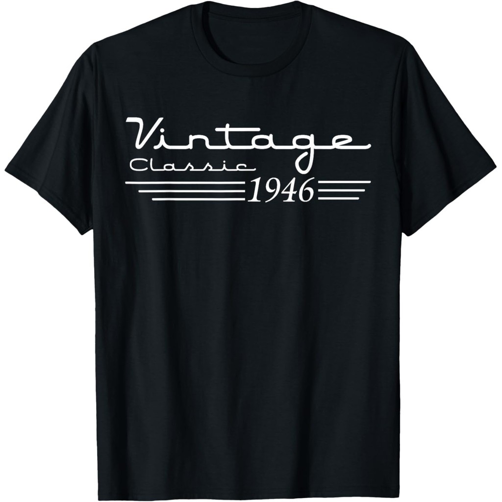 เสื้อยืดผ้าฝ้ายผู้ชาย Vintage 79th Birthday Decorative Vintage 1946 79 Years Old T-Shirt