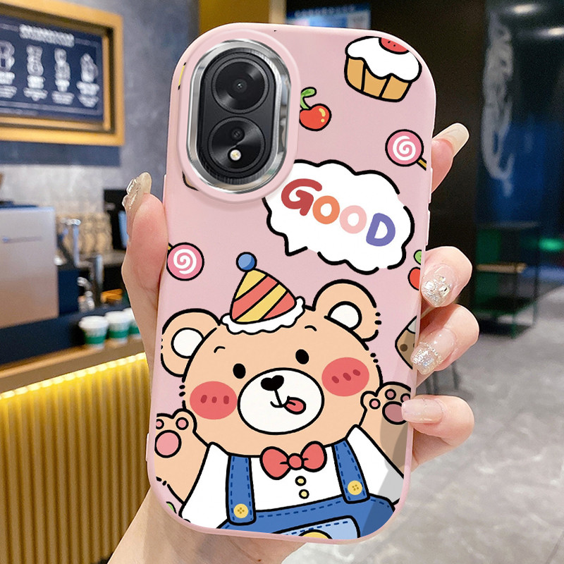 เคสสำหรับ OPPO A18 A38 เคสโทรศัพท์หมีน่ารักกันกระแทกกลมและอ้วน