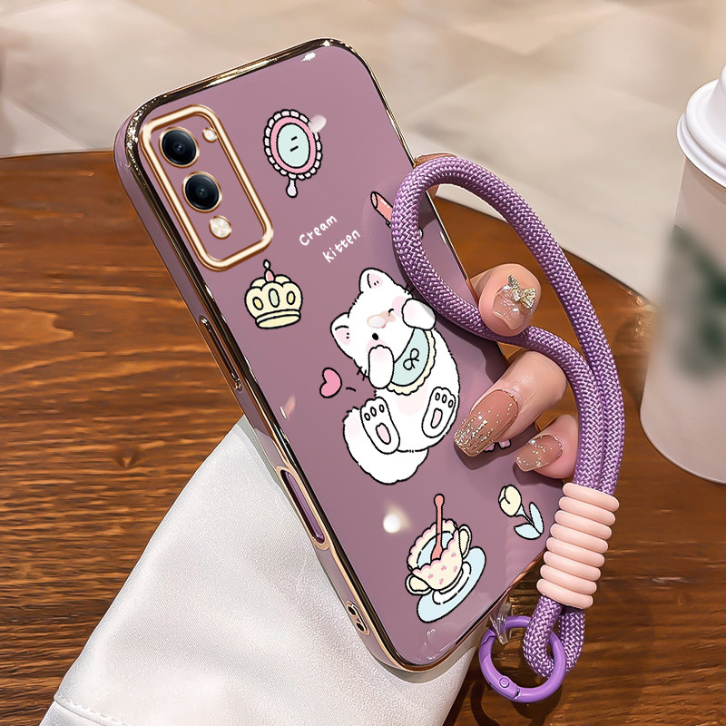 HP GANTUNGANเคสโทรศัพท์สําหรับVIVO Y04 Y29s 5G Y19 5G T4 Lite 5Gกรณีแมวน่ารักซิลิโคนCesing Gold Plat