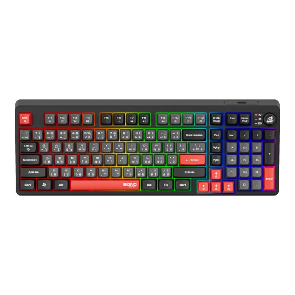 WIRELESS KEYBOARD (คีย์บอร์ดไร้สาย) SIGNO KB-726BLK EXODUS RUBBER DOME SWITCH RGB EN/TH - BLACK ///