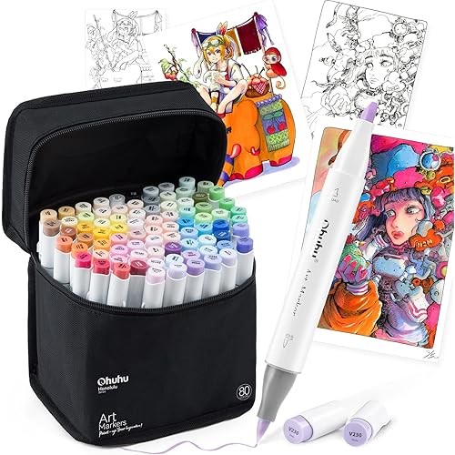 [Direct from JP] Ohuhu Illustration Markers, Brush Type, 80 Colors, 81 Pens, Professional-Use Pastel