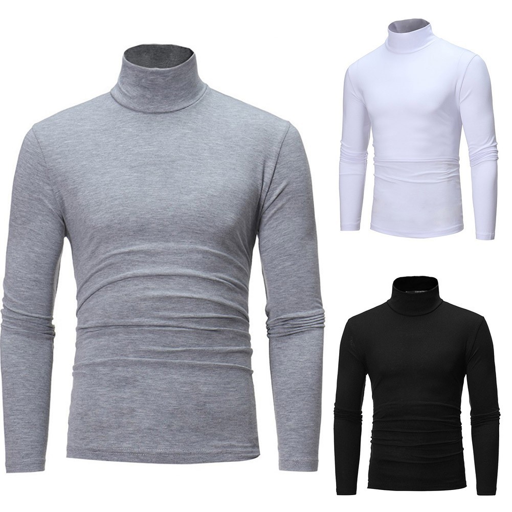 [DFS] เสื้อเชิ้ตแขนยาวคอเต่าบางสําหรับผู้ชายเสื้อสวมหัวเสื้อถักยืดอบอุ่น