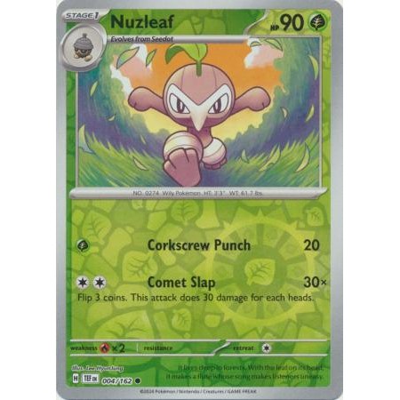 Pokemon Nuzleaf Card - 004/162 - Common Reverse Holo