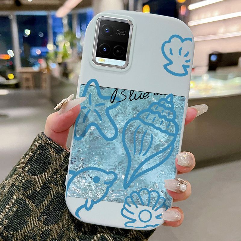 HP เคสโทรศัพท์สําหรับ VIVO Y21 Y21s Y21t Y21e Y21a Y21g Y33t Y33s T1x 4G กรณีสีฟ้า Sea Shell Motif ใ