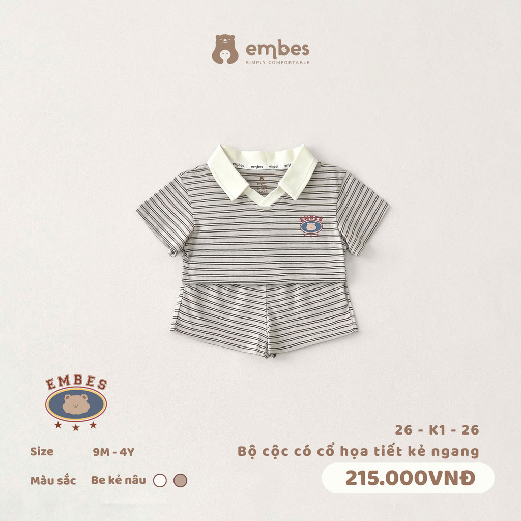 EMBES (9M-3Y) – ชุดคอปกลายทางแนวนอนแฟชั่นสําหรับเด็ก – 26-K1-26 ZZ
