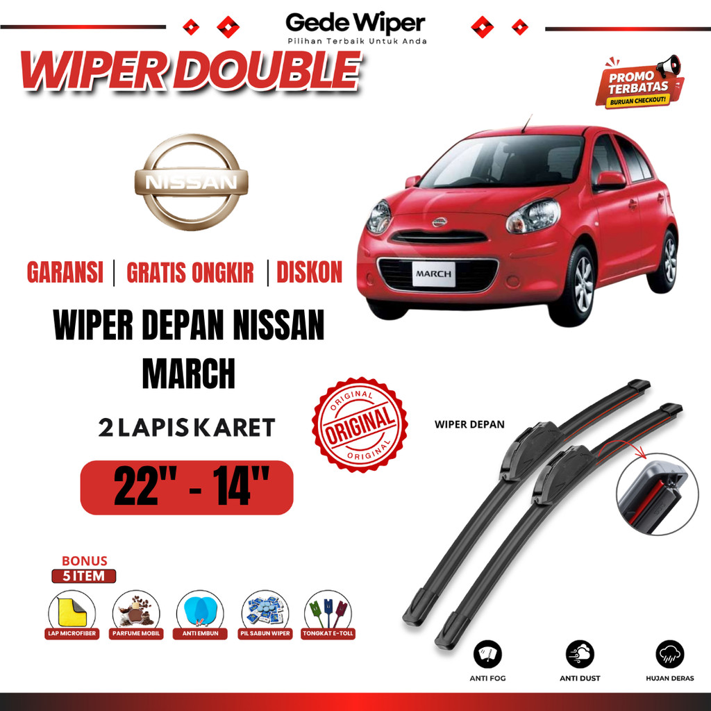 ที่ปัดน้ําฝนกระจกคู่ Nissan March ฟรี 5 โบนัส