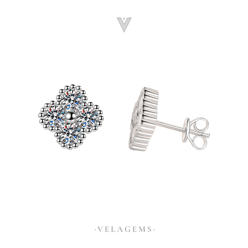VELAGEMS حلق برسيم الحظ بالمويسانيت فضة 92.5 — صورة 3