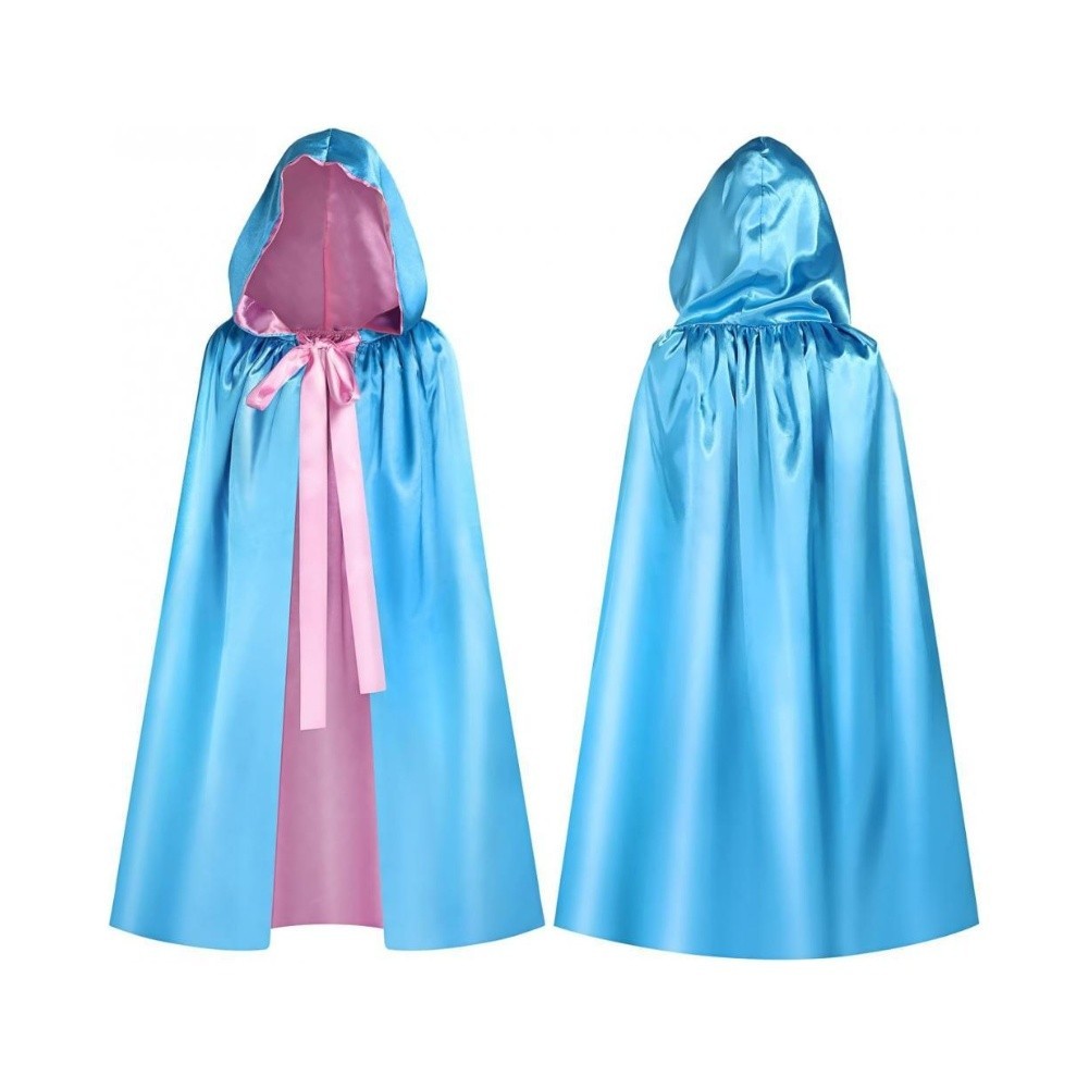 [LMS] เสื้อคลุมคลุมด้วยผ้านางฟ้าสีฟ้าเครื่องแต่งกายคอสเพลย์เสื้อคลุมชุดเจ้าหญิงพร้อมริบบิ้นสีชมพู