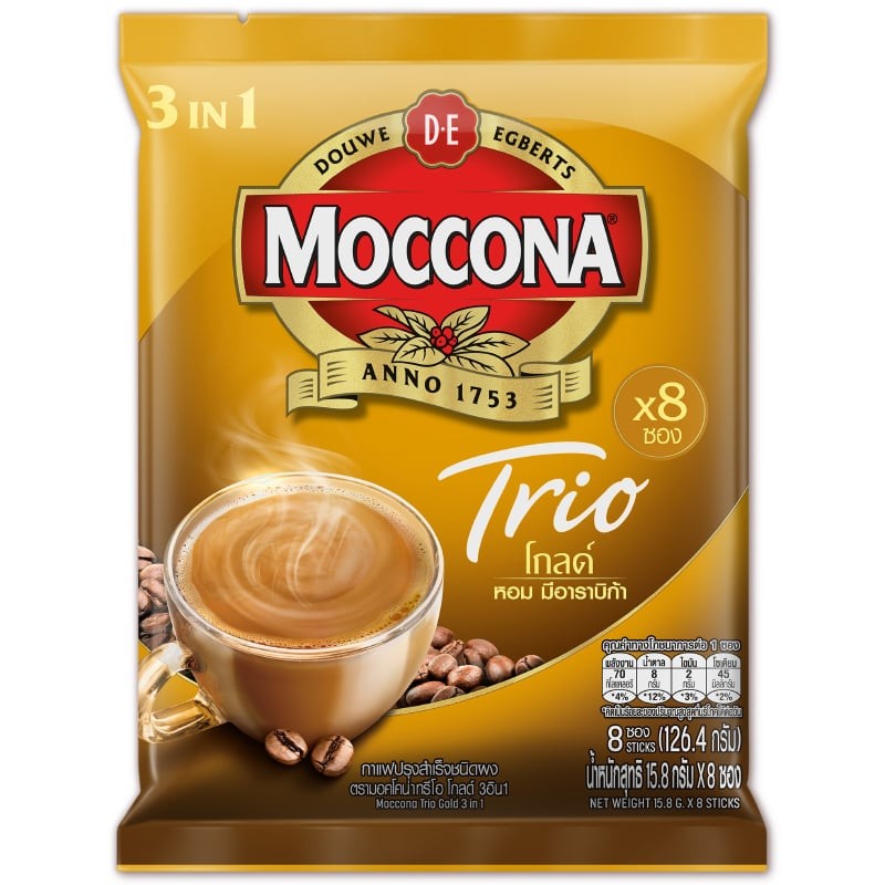 MOCCONA มอคโคน่าทรีโอโกลด์กาแฟปรุงสำเร็จชนิดผง 15.8กรัม แพค 8ซอง [8851753098125]
