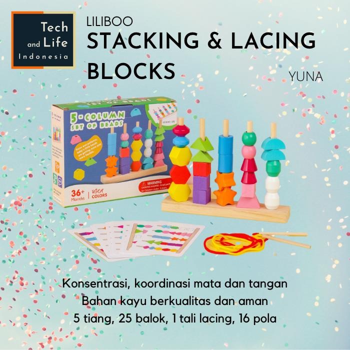 MONTESSORI WOODEN STACKING BLOCK PUZZLE LACING BEADS CODE 397