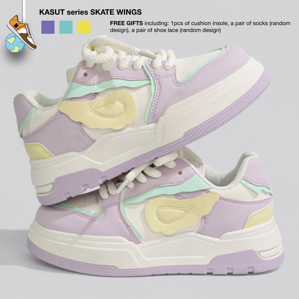 ทาโล👸🏻👟CN 36-40 สีม่วงสีเหลืองน่ารักรองเท้าผ้าใบฟรีรองเท้าลูกไม้ถุงเท้าถุงน่องสาวเลดี้ผู้หญิงแฟชั่น 