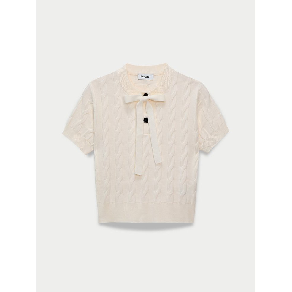 Pomelo Womens เสื้อถักผูกโบว์ Detail- Ivory