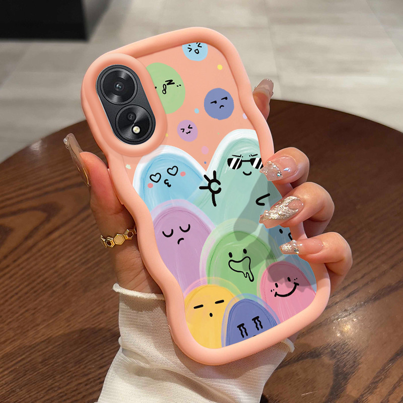 ปลอกสําหรับ OPPO A18 A38 กรณีปลอกการ์ตูน Emoji กระเป๋ารูปแบบ HP Cesing ซิลิโคนอ่อนนุ่ม Softcase Maca