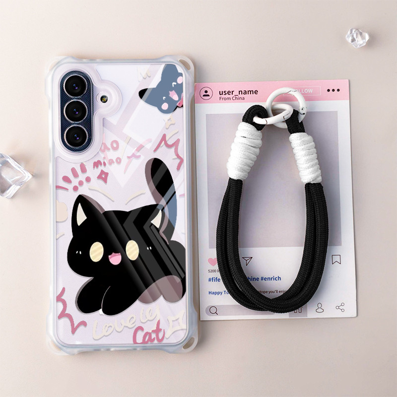 GANTUNGAN Black Cat Case + Handphone Hanger สําหรับปลอกอ่อน Hp Infinix Smart 10 9 8 Tecno Spark Go 1