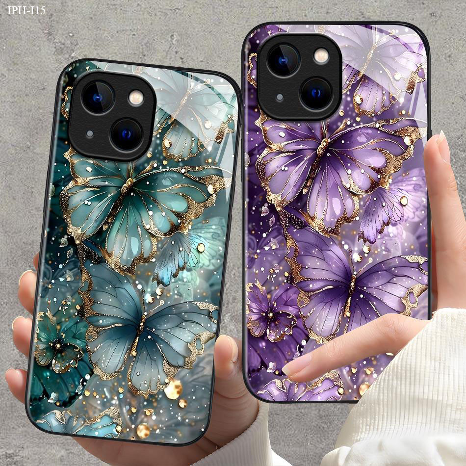 เคส For iPhone 17 16 15 14 13 12 11 X XS XR 7 8 6 SE Mini Plus Pro Max 2020 2022 เคสไอโฟน เคสแข็ง Phone Glass Case BLK