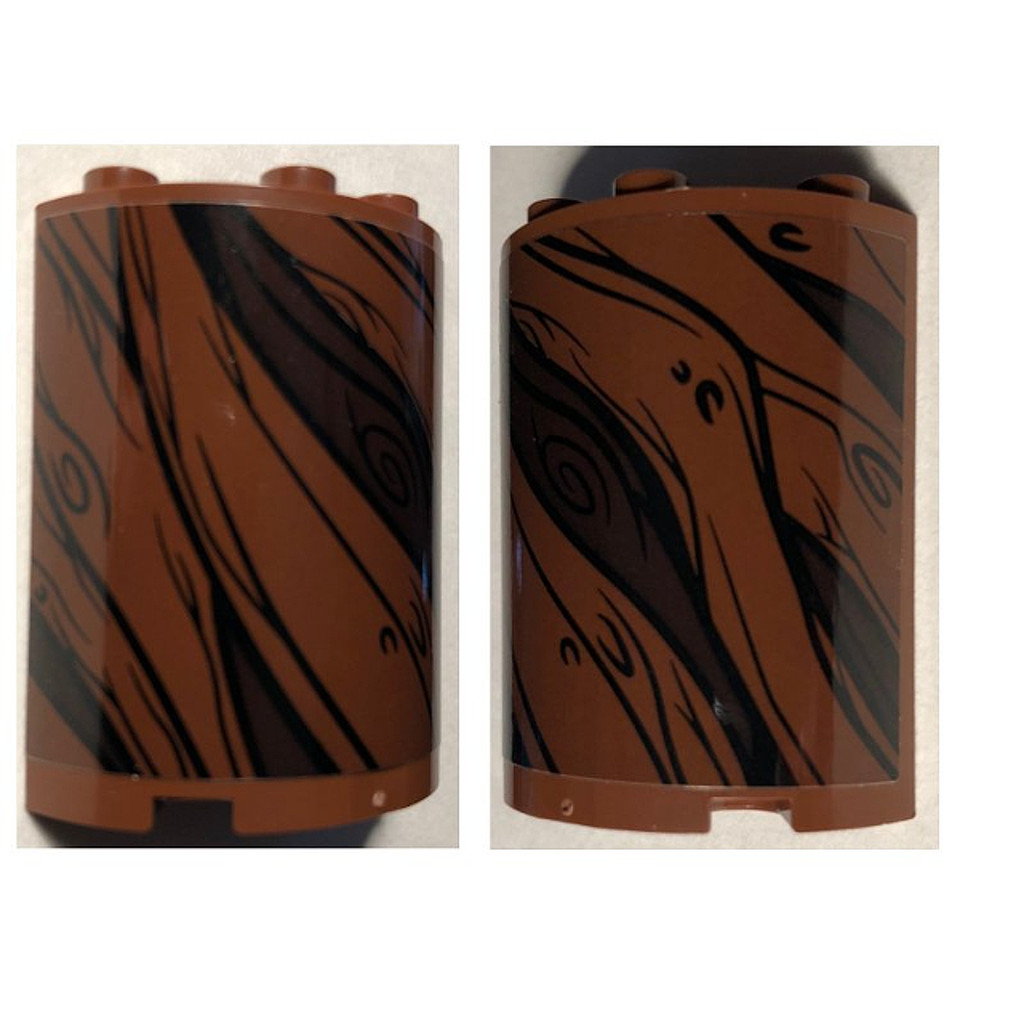 Brick2cube Part - Cylinder Half 2 x 4 x 4 with Tree Bark Lines Pattern 2 (Sticker) - Set 75953 - 625