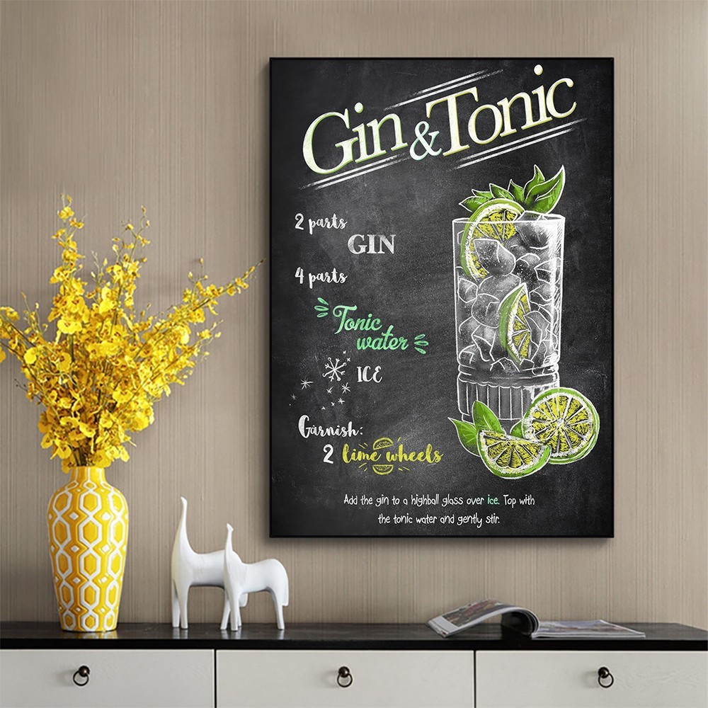 โปสเตอร์ค็อกเทลวินเทจแผ่นโลหะ Martini, Daiquiri, Gimlet, Gin & Tonic Wall Art สําหรับกาแฟ