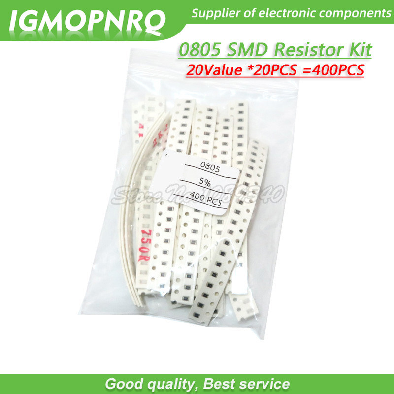 20มูลค่าแต่ละ 20PCS =400PCS 0805 SMD Resistor Kit 1% 1/8W 10 โอห์ม 1M 10ohm 22ohm 1K 2.2K 4.7K 6.8K 
